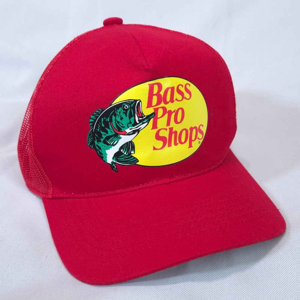 Bass Pro Shops Trucker Hat Red Mesh Snapback Fishing Logo Cap One Size Fits Most